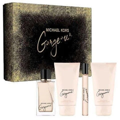 Michael Kors Gorgeous 4 Pc Set 3.4oz EDP Spray Body Lotion Shower Gel Travel